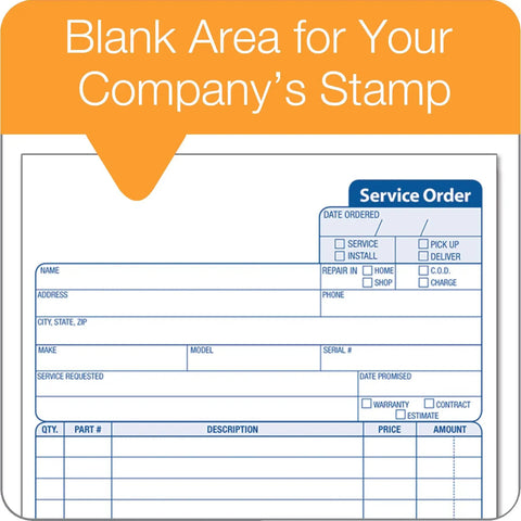 Service Order Form 3 Part Carbonless With White Canary Pink Copy Sheets 5 2/3 X 9 Inches 250 Sets Per Pack Ample Top Stamp Area For Your Service Jobs Ready To Go, service order form layout