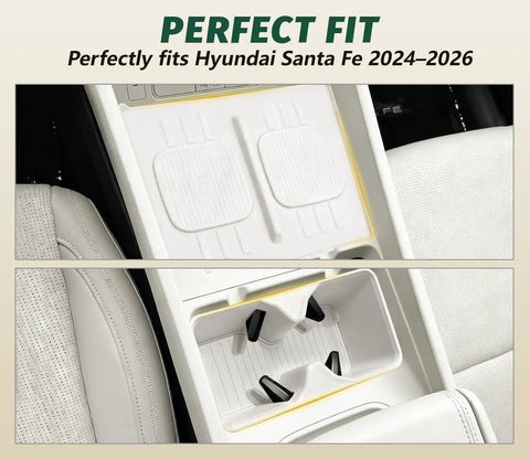 Hyundai Santa Fe 2024 2025 2026 cup holder insert with wireless charging pad protector white interior 2 pack installed