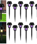 12 Pack Solar Bug Zapper Outdoor Waterproof Mosquito Killer Lamp For Patio Yard Garden With Purple And Warm Light