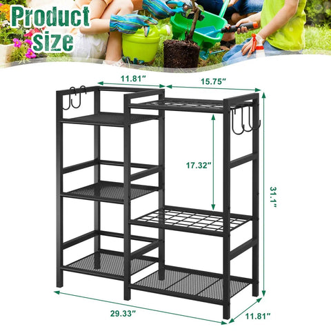 Garden Tool Organizer For Garage And Shed, 3 Tier Yard Tool Storage Rack With 35 Long Handled Slots, Heavy Duty Tool Holder With Large Hooks