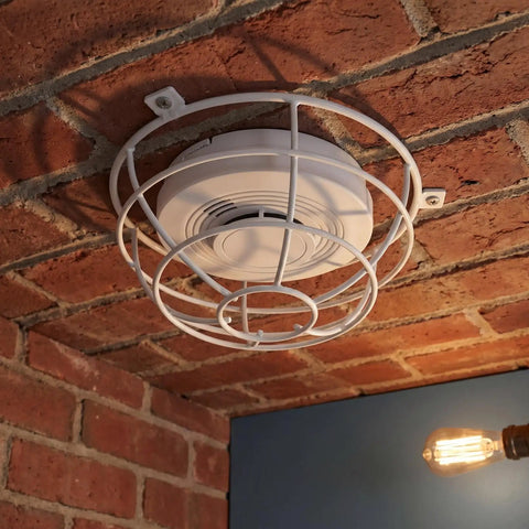 Lockdown Fire Sprinkler Head Guard Cover Badass Heavy Duty Stainless Steel Protector Cage For Warehouse Basement Garage Home Gym 7 X 2.6 Inch Rust Resistant Top Shelf Quality mounted on brick ceiling