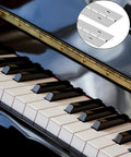 Heavy Duty 2 Piece Piano Hinges 16 Inch Continuous Stainless Steel Hinges With Mounting Screws on piano with black and white keys.