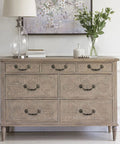 Light wooden dresser with six drawers fitted with 5 Piece Drop Bail Cabinet Handles Bronze Finish 6.2 Inch Total Length.