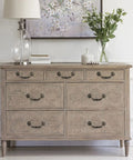 Wooden dresser with 10 Piece Drop Drawer Handles Set With 5 Inch Hole Centers And 6.2 Inch Total Length Bronze Bail Cabinet Pulls