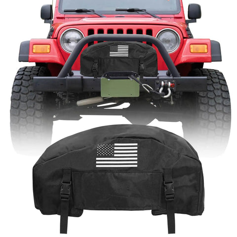 Heavy Duty Winch Cover With American Flag Design waterproof dustproof protection for Jeep front gear.