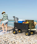 All Terrain Beach Wagon With 10 Inch Inflatable Wheels For Sand And Grass Collapsible Foldable Wagon Cart loaded on beach