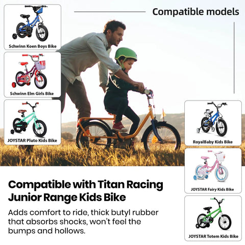 Child riding bike using Two Pack 12 Inch Inner Tubes For Kids Bikes Fits Most 12 Inch Wheels From 1.75 To 1.95 Wide Thick Butyl Rubber