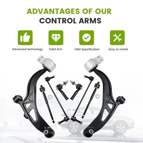 Beefed Up 8 Piece Front Lower Control Arm With Ball Joint Suspension Kit For Ford Explorer 2011 To 2017 And Ford Police Interceptor Utility 2013 To 2017 Includes Outer Inner Tie Rod Ends And Sway Bar Links control arms and tie rods