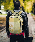 Person wearing Yellow Green Plaid Floral Print Backpack For Everyday Use, Unisex Large Capacity Daypack in park