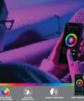 Person using app to control Smart Multicolor LED Light Strip 6.5 Feet With App Control And Dimmable Color Changing Lighting for home ambience.