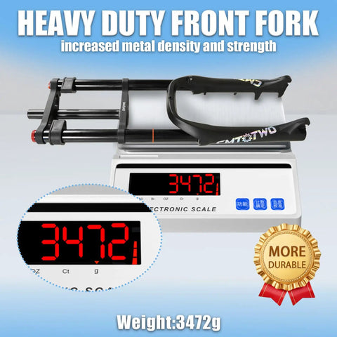Beefy 20x4.0 Fat Tire EBike Air Suspension Fork With 185mm Travel 135mm Hub 9mm QR on scale, weight 3472g