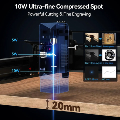 10W Laser Engraver And Cutter With App Control 400 By 400Mm Work Area 0.01Mm Precision High Speed Up To 333Mm Per Second demonstrating laser path and cutting ability on wood
