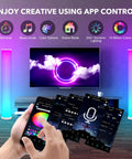 2 Pack Corner LED Floor Lamp With App Control RGB Color Changing Lights set up with colorful display and app interface.