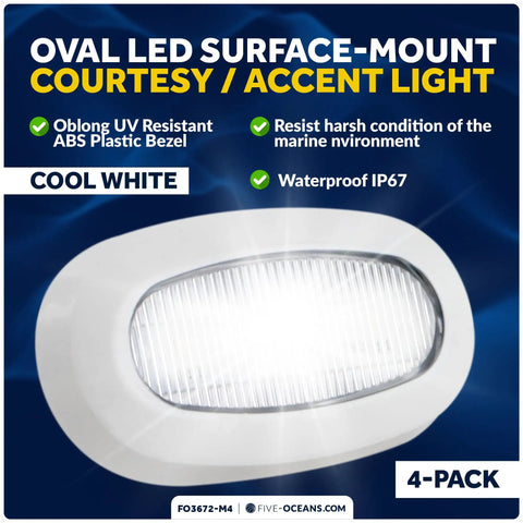 4 Pack Oblong LED Courtesy Lights for Boats and RVs No Brainer Cool White 12V IP67 Waterproof Interior Deck and Cockpit