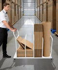 Heavy Duty Metal Carton Cart Stand With Swivel Wheels And Grip Handle Smooth Rolling White Steel Cardboard Box Holder For Warehouse with boxes