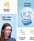 Z87.1 Certified Safety Glasses With Polycarbonate Lenses That Block Blue Light And UV, Scratch And Shatter Proof, Anti Fog Dip Coated.