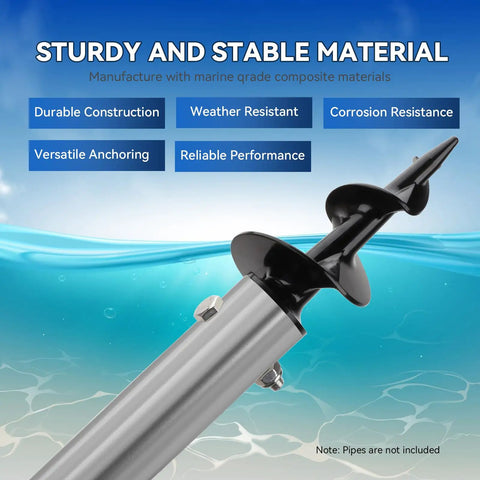 Heavy Duty Dock Pole Auger Anchor Kit Marine Grade Spiral Design showing stainless steel and polymer materials for stable anchoring.