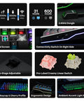 Full Size Wireless Gaming Keyboard With Massive 10000 Mah Battery And Smart Dot Matrix Display Rgb Backlit Mechanical Keys For Mac Pc Android Fly Through Spreadsheets In Dope Black Reaper Edition features switches, pixel screen, and connection options.