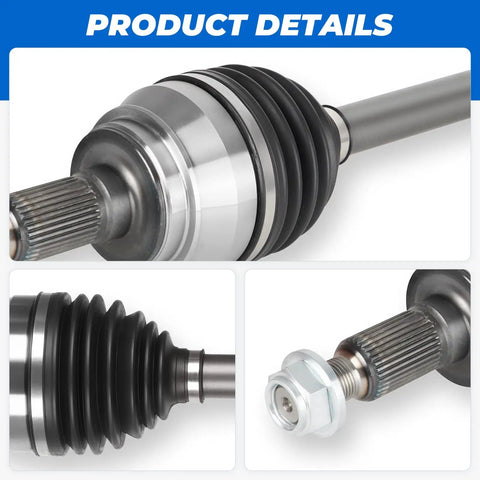 Set of 2 Front Left and Right CV Axle Shafts for Chevy Silverado Heavy Duty Replacement Drive Axles Six Lug Flange Compatible Bolt In Front Axle Shafts Pair for Reliable Power, close-up CV boot and spline