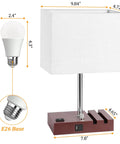 Fully Dimmable Bedside Lamp With USB Charging Station And Built In Outlet Small Chill Wood Table Lamp dimensions and LED bulb