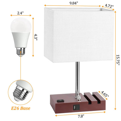 Fully Dimmable Bedside Lamp With USB Charging Station And Built In Outlet Small Chill Wood Table Lamp dimensions and LED bulb