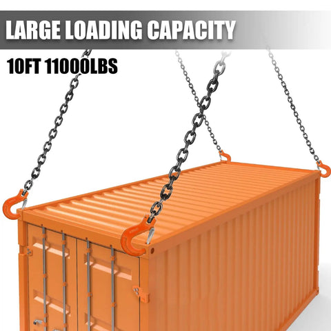 Heavy Duty Four Point Chain Lifting Sling Kit, 5/16 Inch X 10 Feet With Solid Hooks And Work Gloves, 11000 Lb Capacity Rigging Setup For Zero Stress Haulin And Daily Grind