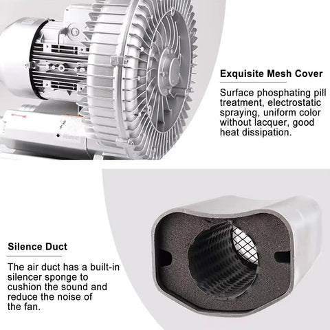 Rock Solid 7500W Vortex Blower Built With Heavy Duty Aviation Aluminum Casing showcasing exquisite mesh cover and silence duct.
