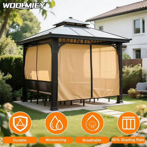 Super Tough Sun Shade Cloth Sail That Blocks Up To 90 Percent Harmful Sunlight Keeping Your Outdoor Patio Garden Backyard Deck Greenhouse Cool And Comfortable Made From High Density Polyethylene With Windproof Ropes For Easy Install shown on a gazebo in a garden