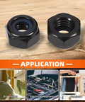 1/4-20 Nylon Insert Hex Lock Nuts 304 Stainless Steel 18-8 Black Oxide Finish 25-Piece Set on wood surface