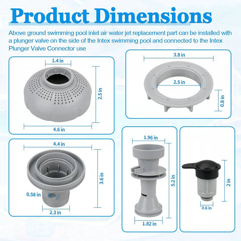 Dimensions of Large Inlet Air Nozzle For 1900 To 2450 GPH Pool Pumps, Pool Return Jet Replacement Part Kit For Above Ground Pools