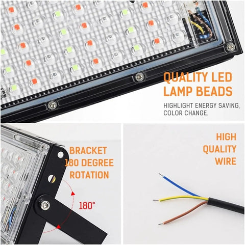 Close-up of Security Lights 50W Led Floodlight Ip65 Waterproof Led Spotlight showing quality LED lamp beads and adjustable bracket.