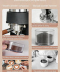 Horizontal comparison of Automatic Electric Coffee Tamper For Espresso Bean Press Featuring Adjustable Pressure Control Plus Rugged Stainless Steel Construction For That Dope Barista Grade Pull Daily.