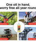 Image showing All Season Chainsaw Oil 100ml Synthetic Heavy Duty Multi Purpose Lubricant For Gas And Electric Saws 3X Rust Protection in use across seasons for pruning, cycling, harvesting, and cableway maintenance.