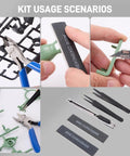 6 Piece Model Tools Kit With 4.3 Inch Precision Nipper And Craft Knife, showing trimming, sanding, assembly use on models