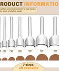 7 Piece Leather Corner Punch Set With Half Depth Round Cutters From 0.39 To 1.57 Inches for leathercraft projects displayed in a chart