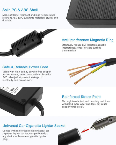 110V To 12V Power Converter 120W 10A DC Supply For Cars And Home Use Car Cigarette Lighter To Wall Plug Adapter, black ABS shell and cord