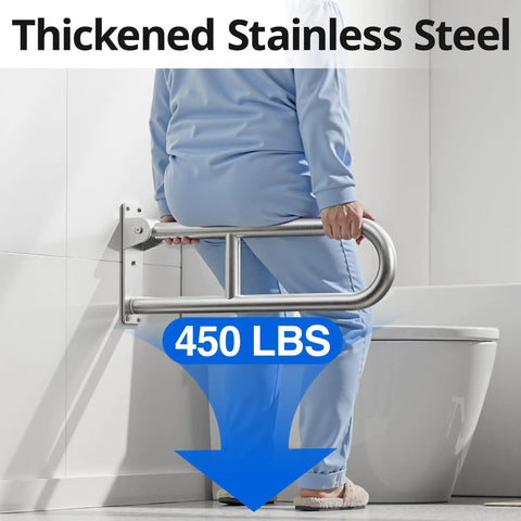 Heavy Duty Toilet Grab Bar Flip Up Folding Safety Handrail For Bathroom Wall Mount 304 Stainless Steel 450 lbs support