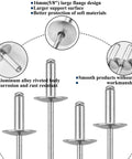 Heavy-Duty Five-Eighth Inch Aluminum Blind Rivets Kit, Large Flange Assortment, 300-Piece Pack For Quick, Secure, Vibration-Resistant Joints With Manual Or Pneumatic Rivet Tools, 5/8 in flange close-up