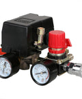 Secbolt pressure switch manifold regulator for air compressor with red knob and dual PSI gauges