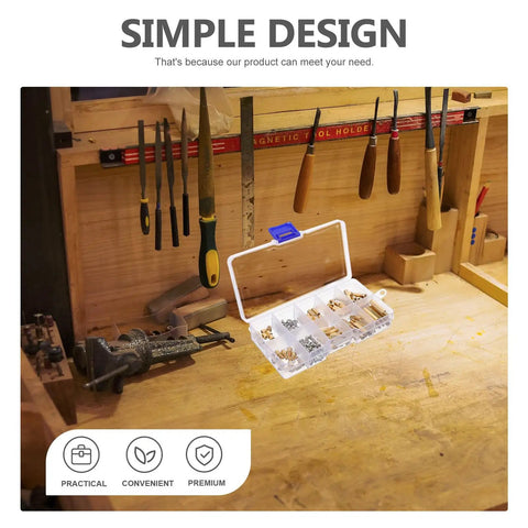 Copper Alloy Standoffs And M3 Screw Kit With Nuts In Compact Storage Box on a wooden workbench.