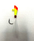 Front view of a single dart from the Assorted Darts Fishing Lures Kit With 1/4 Oz Bucktail Jigs, bright colors and feather tail.