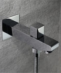 Premium Led Thermostatic Shower System Slick 60 Inch Rainfall Head With Waterfall Mist And Hand Spray Tight Stainless Steel Chrome Bathroom Faucet Set close-up view.