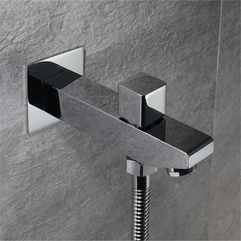 Premium Led Thermostatic Shower System Slick 60 Inch Rainfall Head With Waterfall Mist And Hand Spray Tight Stainless Steel Chrome Bathroom Faucet Set close-up view.