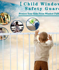 Child testing Adjustable Wide Window Guard For Kids, easy install home safety barrier to prevent falls, two-panel design visible
