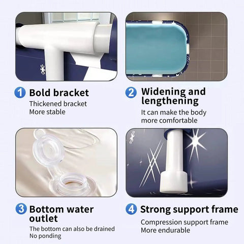Collage showing features of Portable Foldable Bathtub For Home Spa And Shower Tub Soaking With Temperature Control No Pump Needed