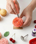 Decorating cupcake with 4 Piece Flower Piping Tips Set For Cake Decorating Pro Grade Stainless Steel Petal Icing Tips 101-104