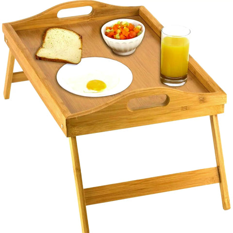 Premium Bamboo Bed Tray With Smart Foldable Legs And Secure Carry Handles, Smooth Laptop Desk For Morning Breakfast In Bed Or Lazy Couch Kickbacks, Essential Everyday Tool For Remote Work Grind Or Cozy Reading Hangouts