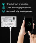Off Grid Solar Light With Dual LED Bulbs And Solar Panel Pendant For Home Outdoor Shop And Camp Use Phone Charging Backup And Independent Power System showing charging feature with mobile device
