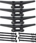 Beefy 6 Inch Black Dock Cleats With Hardware For Boats And Piers Durable Iron With Electrophoretic Coating, Pack Of Four