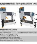 Rugged Professional Pneumatic Air Brad Nailer Engineered For Quick Setup And Precise Depth Control Featuring Featherweight Ergonomic Grip For Woodworking Hustle And Carpentry Grind, showing dual three-in-one nailer design with adjustable settings.